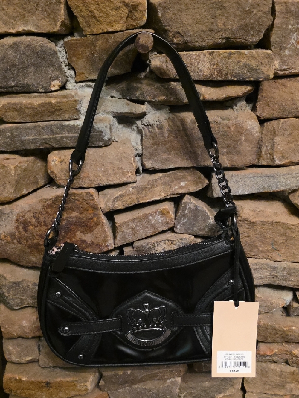 Juicy Couture Black Shoulder Bag with Crown Medallion